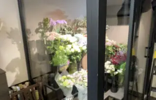 чорна холодильна камера для квітів з розсувними дверима